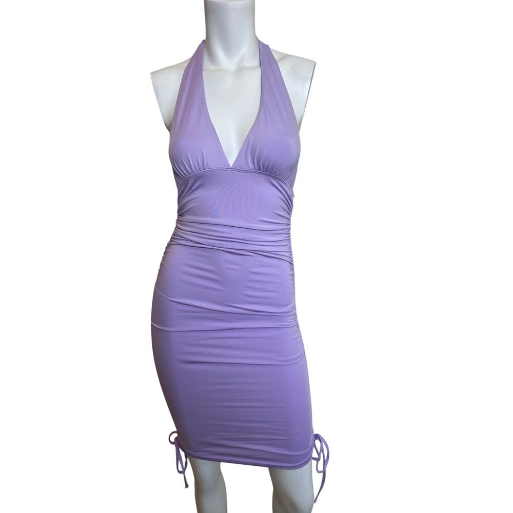 Princess Polly Penelope Drawstring Halter Mini Dress Lilac Ruched US 2 AU 6 NWT - Picture 2 of 10